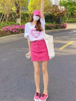 Pink Denim Mini Skirt | Sihyeon - Everglow 9 Pink Denim Mini Skirt | Sihyeon - Everglow -Amped Apparel Sihyeon Everglow Pink Denim Mini Skirt 3 600x800 1