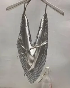 Silver Cowl Neckline Sparkly Crop Top | Jennie - BlackPInk -Amped Apparel Silver Cowl Neckline Sparkly Top Jennie BlackPInk 4 600x749 1