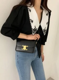 Black Floral Embroidered Collar Blouse | Solar - Mamamoo -Amped Apparel Solar Mamamoo Black Floral Embroidered Collar Blouse 4