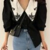 Black Floral Embroidered Collar Blouse | Solar - Mamamoo -Amped Apparel Solar Mamamoo Black Floral Embroidered Collar Blouse 7