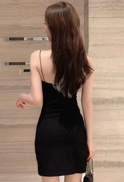 Black V-Neck Mini Dress | Solar- Mamamoo -Amped Apparel Solar Mamamoo Black V Neck Mini Dress 4 e1643208941909