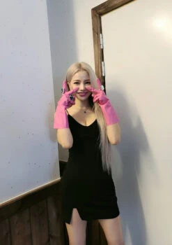 Black V-Neck Mini Dress | Solar- Mamamoo -Amped Apparel Solar Mamamoo Black V Neck Mini Dress 9 e1643208820488