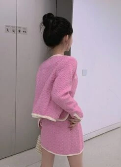 Pink Tweed Jacket And Skirt Set | Somi -Amped Apparel Somi Pink Tweed Jacket And Skirt Set 29 600x830 1