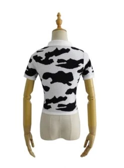 Black And White Cow Pattern Polo Shirt | Soyeon - (G)I-DLE -Amped Apparel Soyeon GI DLE Black And White Cow Pattern Polo Shirt 1