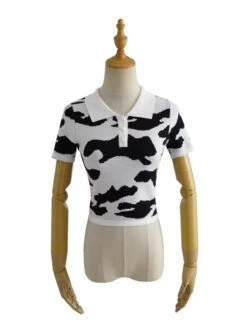 Black And White Cow Pattern Polo Shirt | Soyeon - (G)I-DLE -Amped Apparel Soyeon GI DLE Black And White Cow Pattern Polo Shirt 13