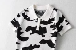 Black And White Cow Pattern Polo Shirt | Soyeon - (G)I-DLE -Amped Apparel Soyeon GI DLE Black And White Cow Pattern Polo Shirt 3 600x397 1