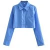 Blue Cropped Button-Up Shirt | SuA - Dreamcatcher -Amped Apparel Sua Dreamcatcher Blue Cropped Button Up Shirt 14 600x750 1