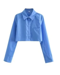 Blue Cropped Button-Up Shirt | SuA - Dreamcatcher