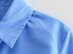 Blue Cropped Button-Up Shirt | SuA - Dreamcatcher -Amped Apparel Sua Dreamcatcher Blue Cropped Button Up Shirt 9 600x443 1