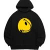 Black Distorted Smiley Face Hoodie | Suga - BTS -Amped Apparel Suga BTS Black Distorted Smiley Face Hoodie 1