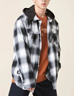 Black Plaid Hooded Shirt | Suga - BTS