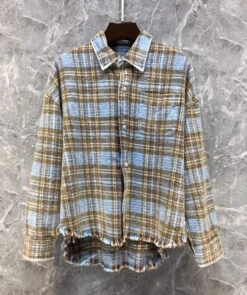 Blue Plaid Raw Hem Shirt | Suga - BTS