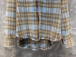 Blue Plaid Raw Hem Shirt | Suga - BTS -Amped Apparel Suga BTS Blue Plaid Raw Hem Shirt 7 600x447 1