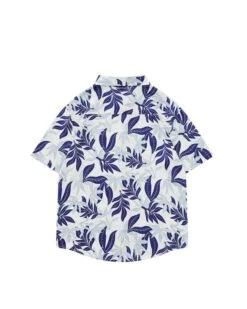 Blue Leaves Pattern Collared Shirt | Jungkook - BTS -Amped Apparel Suga BTS White Miniature Figure Patterned Shirt 2 600x750 1