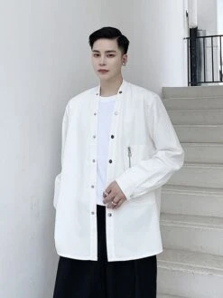 White Snap Button Shirt | Suga - BTS -Amped Apparel Suga BTS White Snap Button Shirt 2