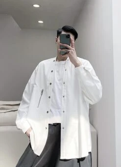 White Snap Button Shirt | Suga - BTS -Amped Apparel Suga BTS White Snap Button Shirt 3