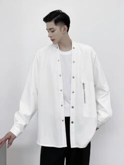 White Snap Button Shirt | Suga - BTS -Amped Apparel Suga BTS White Snap Button Shirt 6