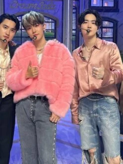 Pink Button-Up Satin Shirt | Suho - EXO -Amped Apparel Suho EXO Pink Button Up Satin Shirt 1 600x800 1