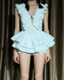 White Layered Ruffled Skorts | Sumin - STAYC -Amped Apparel Sumin STAYC White Layered Ruffled Skorts 2 600x748 1