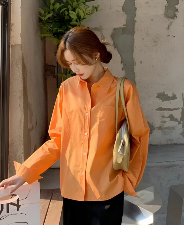 Orange Button-Up Single Pocket Shirt | Sunghoon - Enhypen 6 Orange Button-Up Single Pocket Shirt | Sunghoon - Enhypen - Image 4