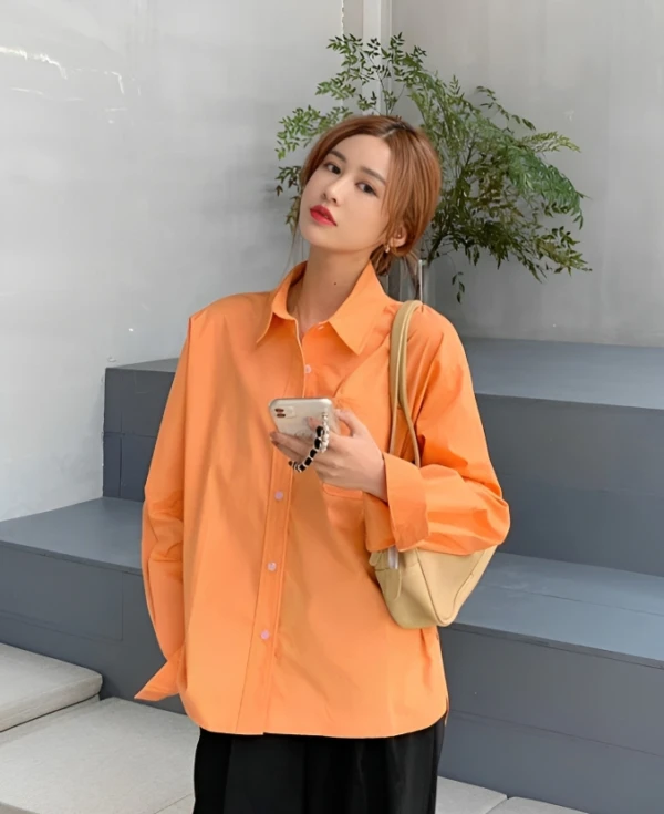 Orange Button-Up Single Pocket Shirt | Sunghoon - Enhypen 5 Orange Button-Up Single Pocket Shirt | Sunghoon - Enhypen - Image 3