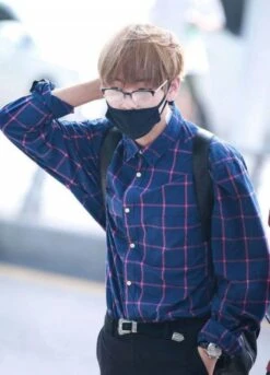Blue Checkered Button-Up Shirt | Taehyung - BTS -Amped Apparel Taehyung BTS Blue Checkered Button Up Shirt 1 600x834 1