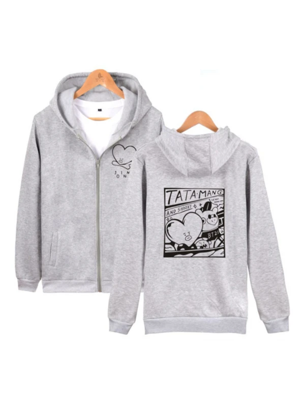 Grey Tata Mang' Zip-Hoodie | Taehyung - BTS 3 Grey Tata Mang' Zip-Hoodie | Taehyung - BTS