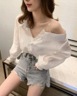 White Asymmetrical Off Shoulder Blouse | Nayeon - Twice -Amped Apparel White Asymmetrical Off Shoulder Blouse Nayeon Twice 11