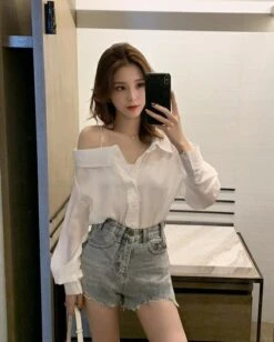 White Asymmetrical Off Shoulder Blouse | Nayeon - Twice -Amped Apparel White Asymmetrical Off Shoulder Blouse Nayeon Twice 14