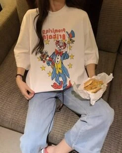 White Clown Print Oversized T-Shirt | Beomgyu - TXT