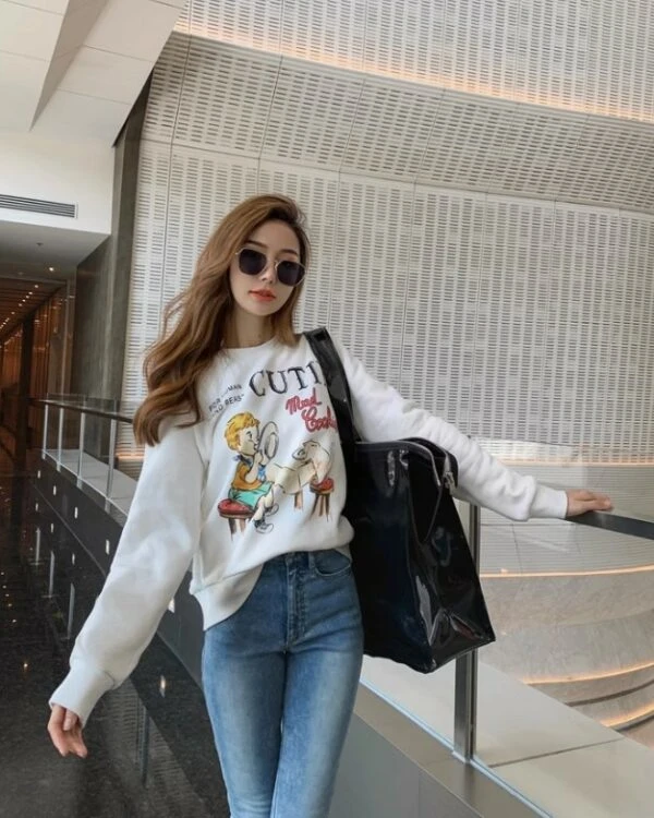 White Cutie Boy And Cat Print Sweatshirt | Jimin - BTS 3 White Cutie Boy And Cat Print Sweatshirt | Jimin - BTS