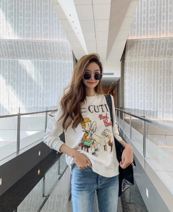 White Cutie Boy And Cat Print Sweatshirt | Jimin - BTS 7 White Cutie Boy And Cat Print Sweatshirt | Jimin - BTS - Image 5