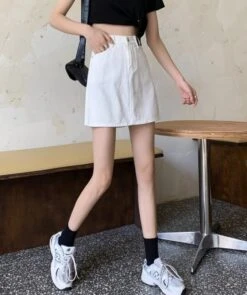 White Denim Mini Skirt | Danielle - NewJeans -Amped Apparel White Denim Mini Skirt Danielle NewJeans 4 600x716 1