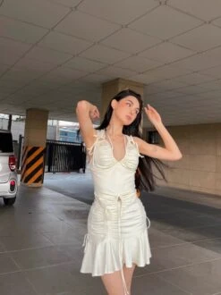 White Drawstrings Flowy Skirt | Kazuha - Le Sserafim