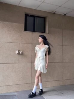 White Drawstrings Flowy Skirt | Kazuha - Le Sserafim -Amped Apparel White Drawstrings Flowy Skirt Kazuha Le Sserafim 5 600x801 1