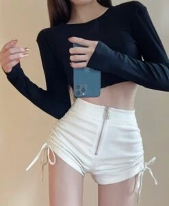 White Drawstrings Shorts | Mia - Everglow -Amped Apparel White Drawstrings Shorts Mia Everglow 7 600x731 1