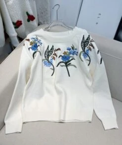 White Flower Embroidered Knitted Sweater | Eunwoo - Astro -Amped Apparel White Flower Embroidered Knitted Sweater Eunwoo Astro 9 600x714 1