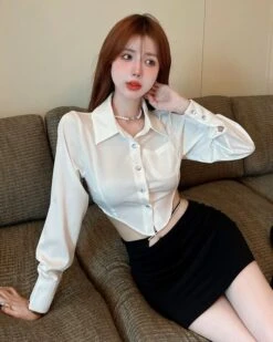 White Irregular Edge Cropped Shirt | Joy - Red Velvet 15 White Irregular Edge Cropped Shirt | Joy - Red Velvet -Amped Apparel White Irregular Edge Cropped Shirt Joy Red Velvet 2 600x750 1
