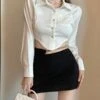 White Irregular Edge Cropped Shirt | Joy - Red Velvet -Amped Apparel White Irregular Edge Cropped Shirt Joy Red Velvet 3 600x750 1