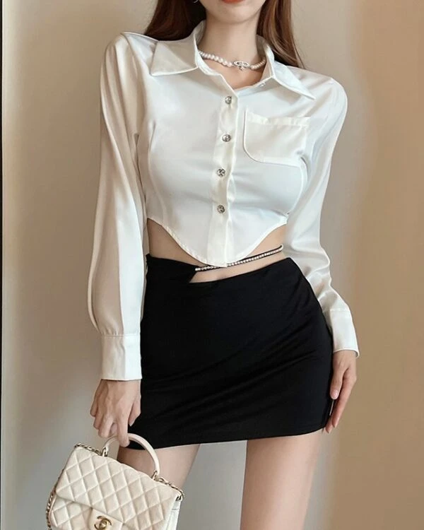 White Irregular Edge Cropped Shirt | Joy - Red Velvet 3 White Irregular Edge Cropped Shirt | Joy - Red Velvet