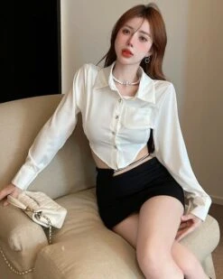 White Irregular Edge Cropped Shirt | Joy - Red Velvet 13 White Irregular Edge Cropped Shirt | Joy - Red Velvet -Amped Apparel White Irregular Edge Cropped Shirt Joy Red Velvet 4 600x750 1
