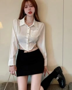 White Irregular Edge Cropped Shirt | Joy - Red Velvet 17 White Irregular Edge Cropped Shirt | Joy - Red Velvet -Amped Apparel White Irregular Edge Cropped Shirt Joy Red Velvet 7 600x750 1
