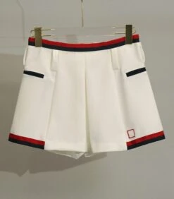 White Irregular Skort With Red And Black Linings | Leeseo - IVE