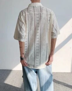 White Lace Button-Down Short Sleeves Shirt | Mingi - ATEEZ -Amped Apparel White Lace Butto Down Short Sleeves Shirt Mingi ATEEZ 10
