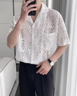 White Lace Short Sleeves Shirt | Jay - Enhypen -Amped Apparel White Lace Short Sleeves Shirt Jay Enhypen 1