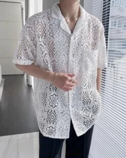 White Lace Short Sleeves Shirt | Jay - Enhypen