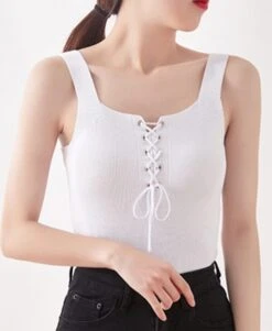 White Lace-Up Sleeveless Top | Hwasa - Mamamoo -Amped Apparel White Lace Up Sleeveless Top Hwasa Mamamoo 3 600x731 1