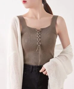 White Lace-Up Sleeveless Top | Hwasa - Mamamoo -Amped Apparel White Lace Up Sleeveless Top Hwasa Mamamoo 8 600x719 1