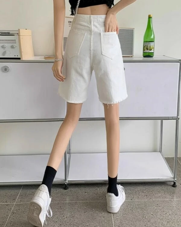 White Mid-Length Denim Shorts | Ryujin - ITZY 5 White Mid-Length Denim Shorts | Ryujin - ITZY - Image 3