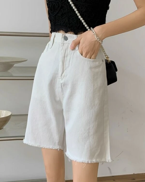 White Mid-Length Denim Shorts | Ryujin - ITZY 4 White Mid-Length Denim Shorts | Ryujin - ITZY - Image 2